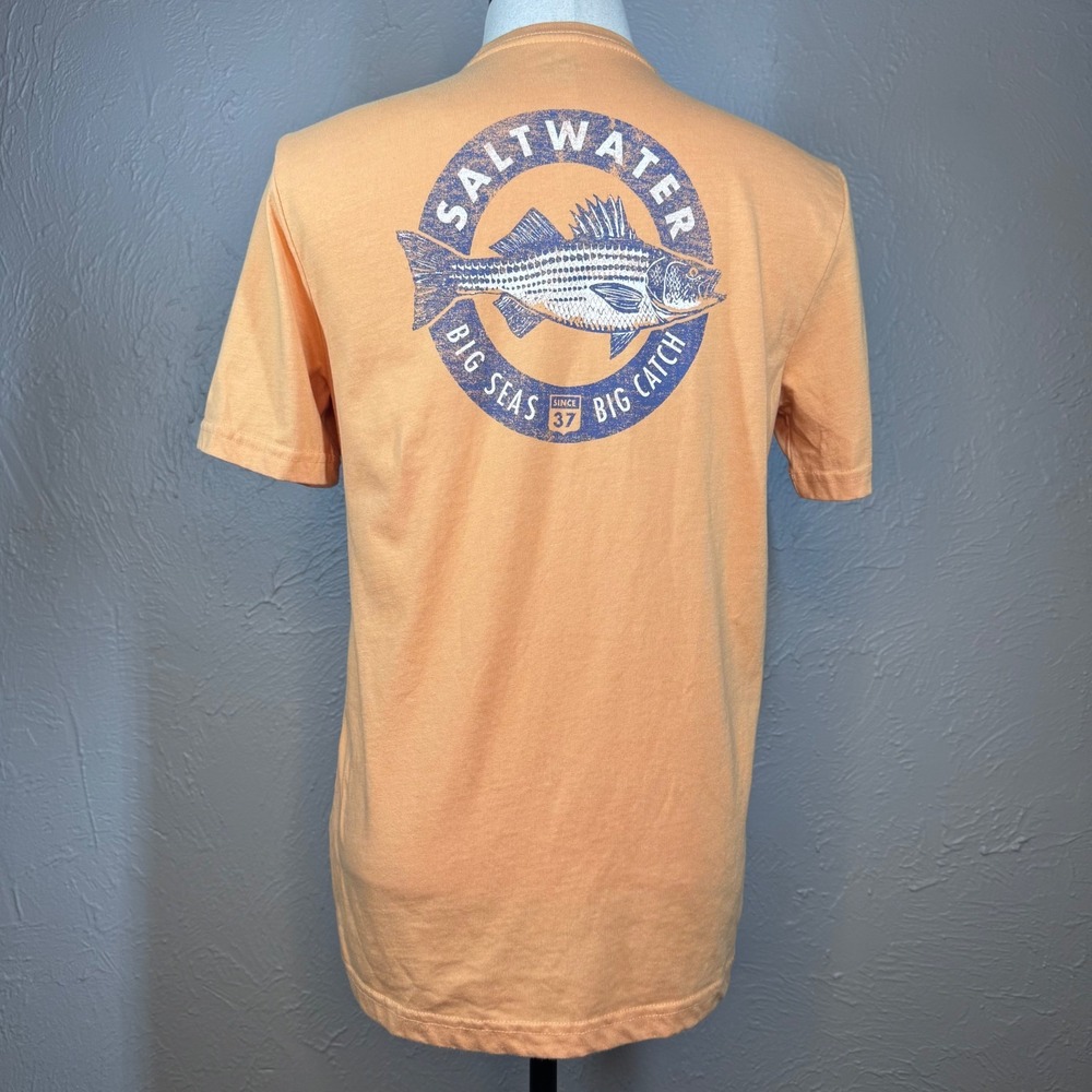 Men's Small Cotton Orange Izod Saltwater Tshirt Deep Sea Fishing Ocean Beach